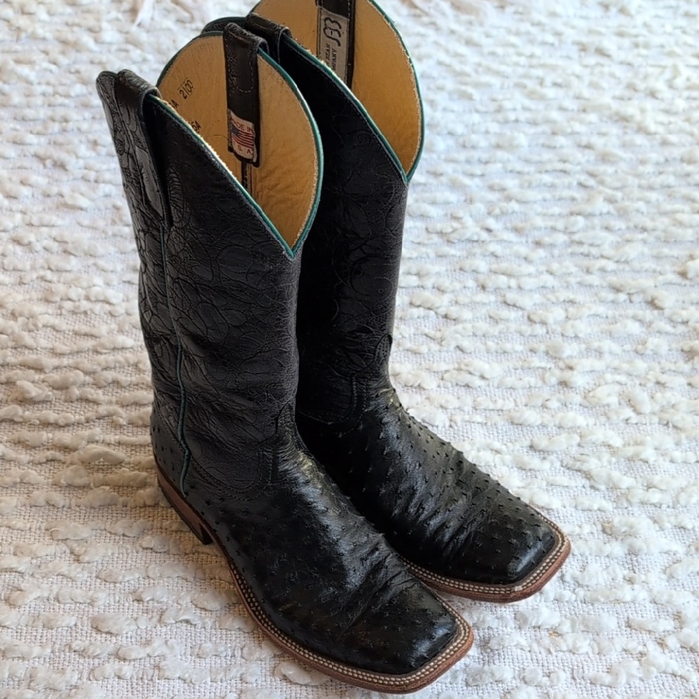 Anderson Bean Women's Black Ostrich Square Toe Cowboy Cowgirl Boots 10B